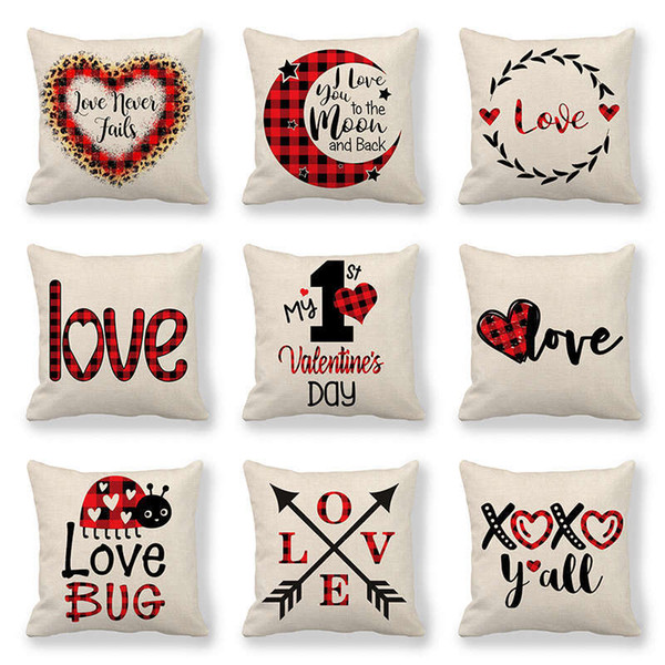 123 Designs Valentines Pillows Case Valentine's Day Letter Printing Heart Pillow Cover 45*45cm Sofa Nap Cushion Covers Home Decoration