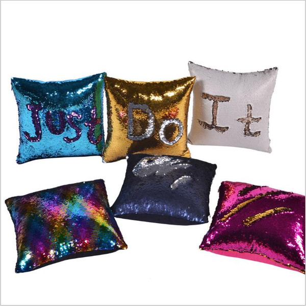 Mermaid Sequins Pillow Cover Magic Reversible Pillow Case Glitter Glamour Cushion Cover Bling Sofa Car DIY Pillow Case Home Decor Gift B7340