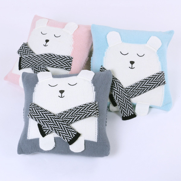 White bear pillow children three-dimensional ear knit cushion baby wool woven pillow