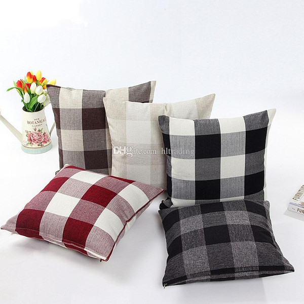 Classic large lattice pillowcase Natural linen home decorative plaid Pillow cover Living room bed office cushion cover 45*45cm 9colors C5293