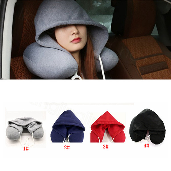 Body Neck Pillow hoodied Solid Nap Cotton Particle Pillows Soft Hooded U-shaped pillow Airplane Car Travel portable Pillow with hat FFA3439