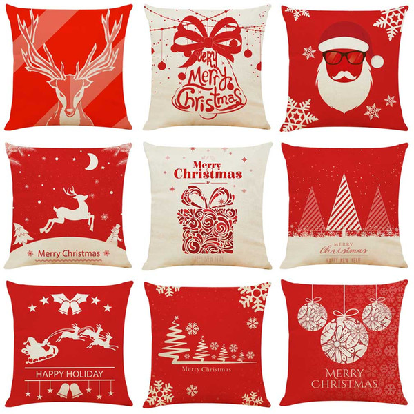 9 styles 2019 new hot Christmas polyester linen fabric deer Santa pillow sofa cushion hug pillowcase P043 B