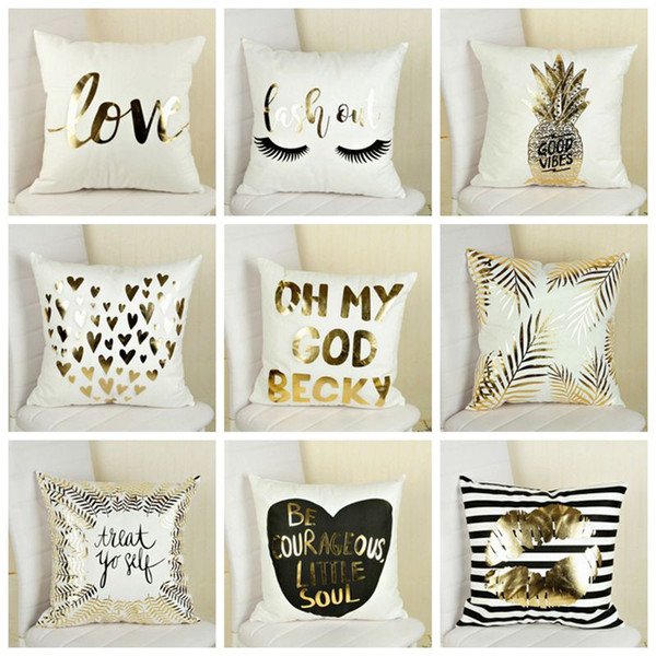 Pillow Covers Soft Flannel Pillow Covers Bronzing Sofa Cushions Cover Letter Heart Printing Car Pillowcase Home Decor 17 Styles DW453