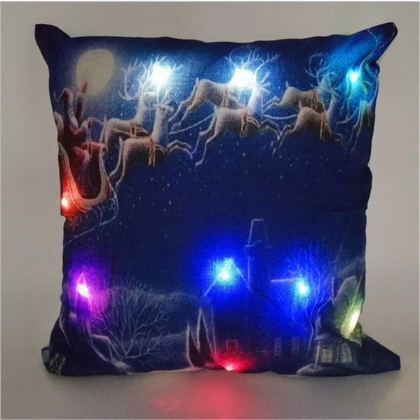 Led Light Pillow Case Luminous Christmas Decorations Pillow Cover Santa Claus Reindeer Pillowcase Sofa Car Decor Linen Cushion Covers Top