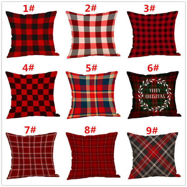 Christmas Decorations Pillow Case Plaid Elk Bear Ptinted Throw Pillow Covers Xams Cotton Linen Sofa Cushion Cover Home Party Pillowcase