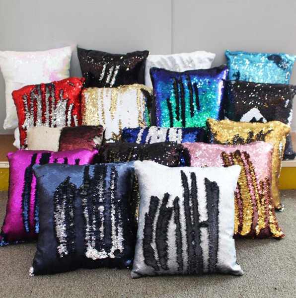 Mermaid Sequins Pillow Case 18 Colors 40*40cm DIY Magic Cushion Cover Reversible Sequin Pillowcover for Sofa Decorative 30pcs OOA7573-17