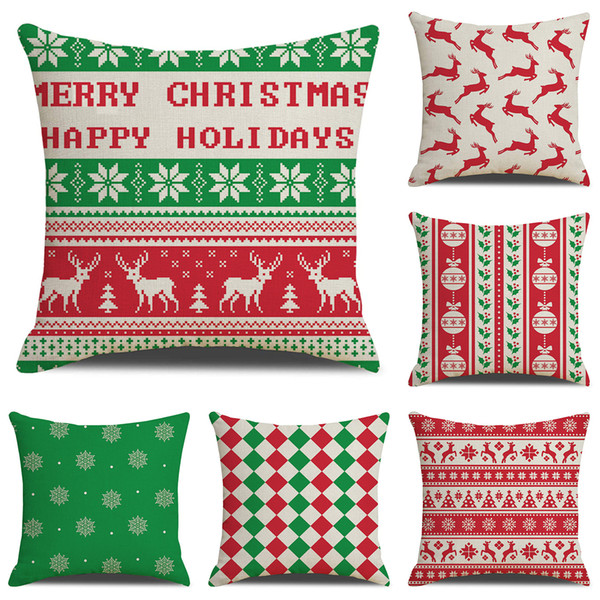 25 Styles 45*45cm Christmas Pillowcase Deer Snowflake Printed Pillows Case Car Flax Pillow Cover Decorations For Home M525