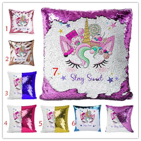 Sequins Sofa Pillow Cover Cartoon Unicorn Pillow Case For Home Sofa Car Decorative Xmas Cushion Cover Without core