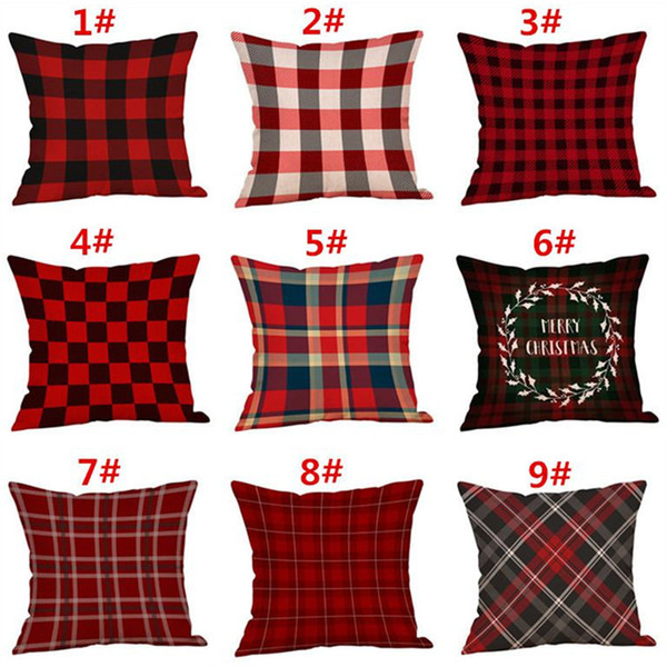 Christmas Decorations Pillow Case Plaid Elk Bear Ptinted Throw Pillow Covers Xams Cotton Linen Sofa Cushion Cover Home Party Pillowcase Best