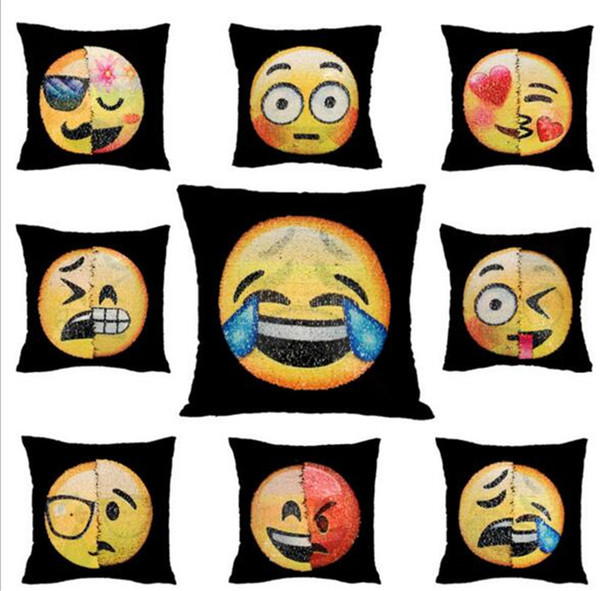 40*40cm Sequin Emoji Pillow Case Double Sided Change Color Face Expression Pillow Covers Home Sofa Car Decor Cushion Sofa Decor