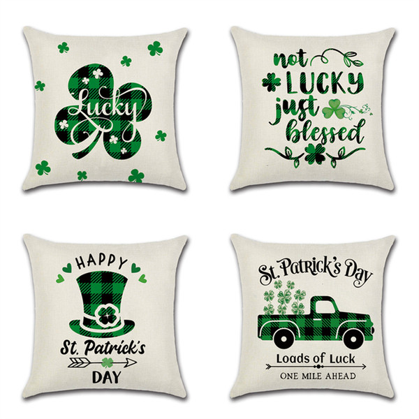 St.Patrick's Day Pillows 4 Patterns Load of Lucky Happiness Cotton inside not included Home Decor Green Checkered Clover Hat Truck Myrtle