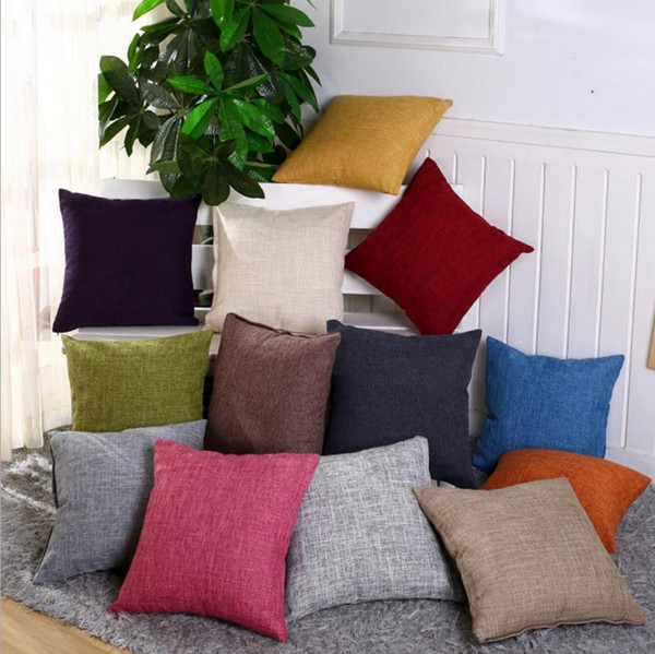 Cushion Cover Solid Color Throw Pillows Case Linen Square Decorative Pillow Covers Sofa Home Christmas Decoration 13 Colors 45cm DW4817