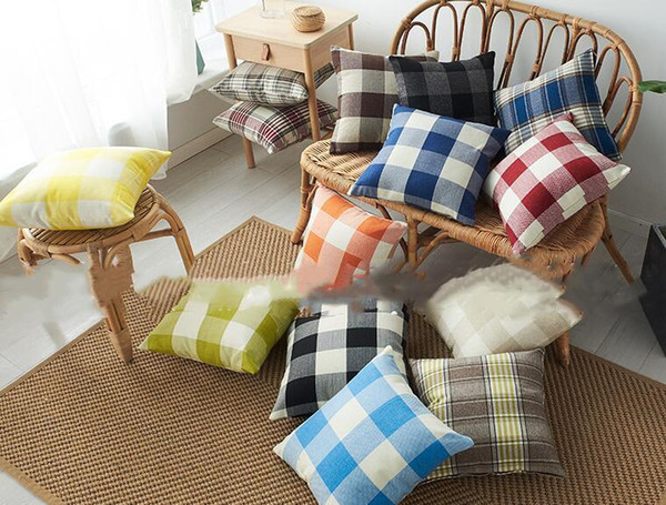 Plaid Pillow Case Linen Plain Striped Pillow Cover Check Pattern Pillows Covers Xmas Christmas Square Tartan Pillowcase Bedroom Decor