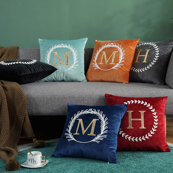 High-end Embroidered Pillows H Letter Pattern Pillow Covers Aulic Style Sofa Throw Pillow Case Home Car Pillow Cushion Covers Size 45*45cm