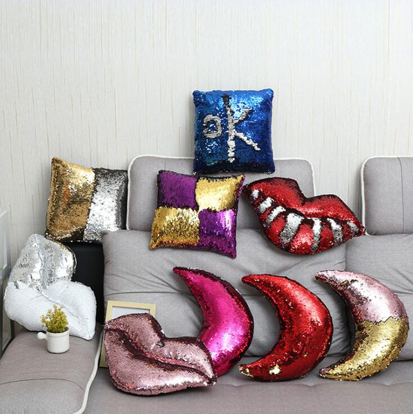 Lips Sequins Pillow 9 Styles Mermaid DIY Home Decoration Pillow Case with Insert Colour Changing Cushion OOA7030-22