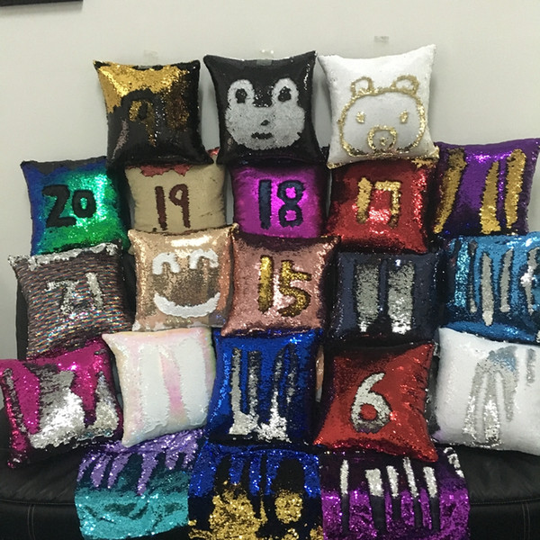 DHL 34 colors suede material Reversible Mermaid Sequin cushions double colors sequined pillow case hot sell for christmas and halloween