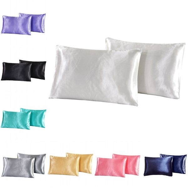 Solid Color Simulation Silk Pillowcase Silk Satin Pillow Cover Christmas Solid Color Pillow Case Bedding Supplies