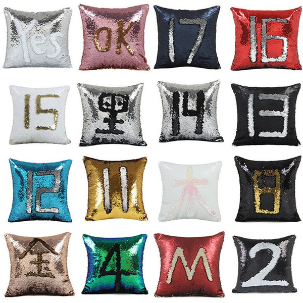 40x40cm Hot Sale Home Decor Sofa Cushions Cover Reversible Sequin Throw Pillow Mermaid Sequin Pillow Case Magical Color Changing