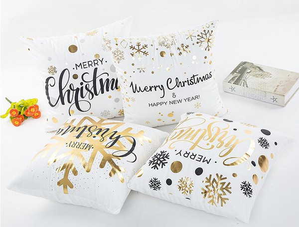 Bronzing happy merry Christmas Cushion Cover Gold Printed Pillow Cover Decorative Pillow Cases Sofa Pillowcase Soft gold decorations DHL