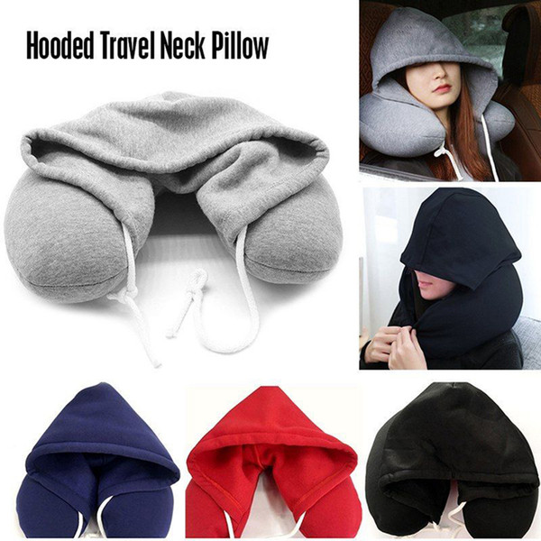 Body Neck Pillow Solid Nap Cotton Particle Pillows Soft Hooded U-shaped pillow Airplane Car Travel Pillow Home Textiles 4styles RRA2715