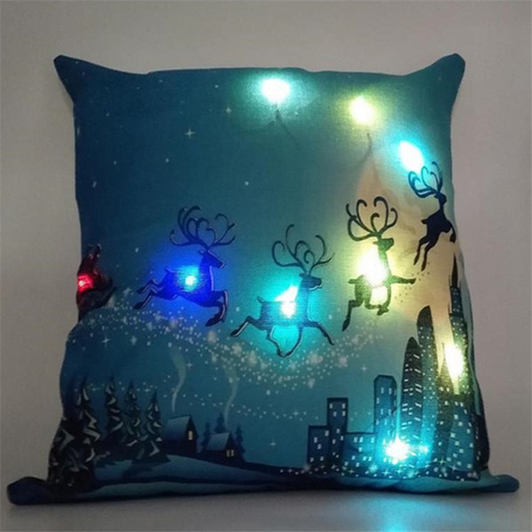 LED Light Pillow Case Luminous Christmas Decorations Pillow Cover Santa Claus Reindeer Pillowcase Sofa Car Decor Linen Cushion Covers INS