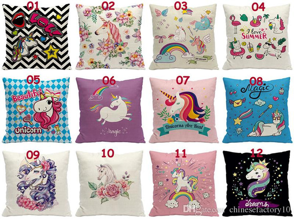 60 Styles Unicorn Horse Pillowcase for Sofa Car Square Decorative Retro Throw Pillow Case Vintage Cushion Cover 45*45cm Cartoon Case