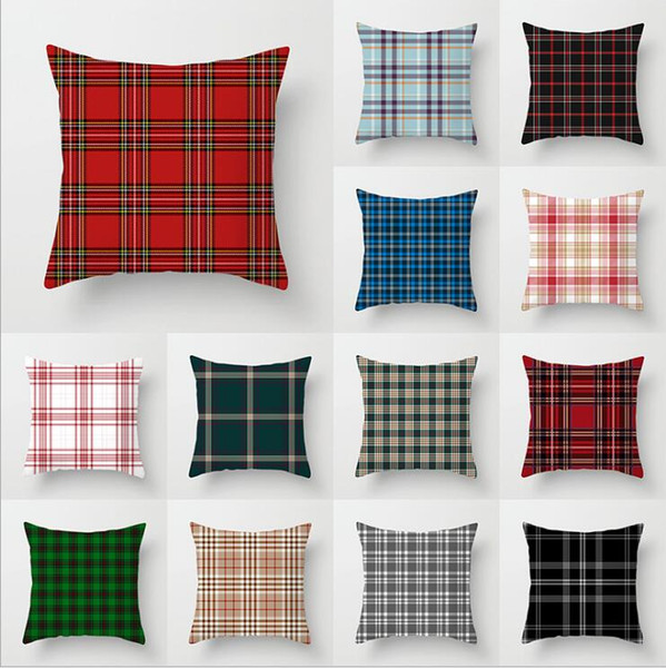 Plaid Pillow Case Cover British Grid Throw Cushion Cover Check Sofa Tartan Pillowcases Square Car Decor Bedding Home Textiles 45*45cm B7168