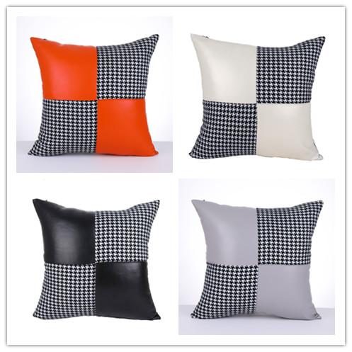 New Pillow Case Cover Christmas Houndstooth Cushion Covers New PU patched Sofa Pillow Case Cushion Cover For Xmas Gift Home Decor