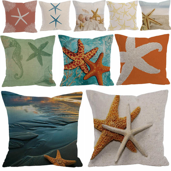 26 styles starfish pillowcase cotton and linen sea star pillow cover home sofa decor waist cushion cover DDA699