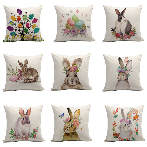 9styles Easter Rabbit pillow case Cushion Cover egg flower print Pillow Cover Sofa Nap Cushion Covers Home Decoration 45*45cm FFA1651