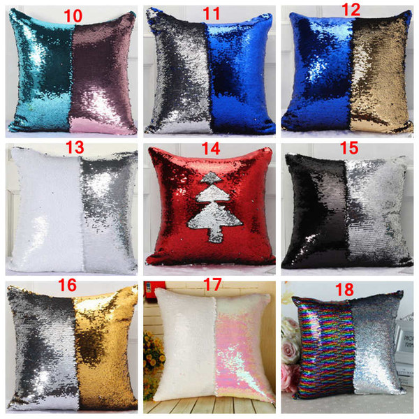 DHL 36 colors Double Sequin Pillow Case cover Glamour Square Pillow Case Cushion Cover Home Sofa Car Decor Mermaid Christmas Pillow Covers