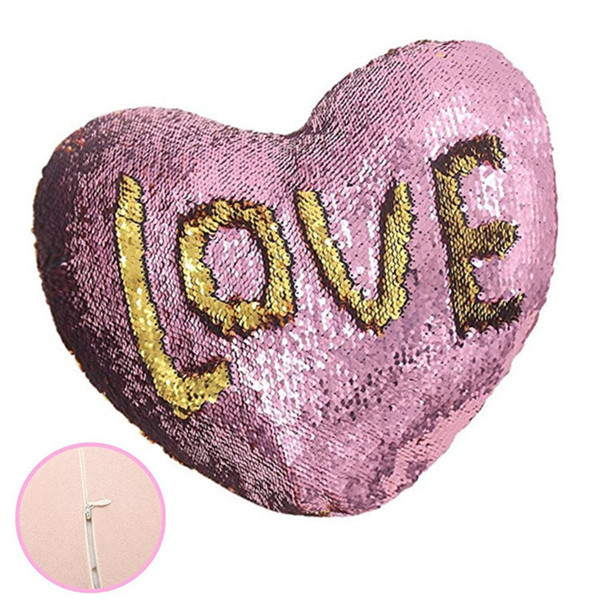 2019 Valentine Day Mermaid Sequin Pillowcase Loving heart-shaped Pillow Cover Colorful Home Sofa Cushion Bedding Supplies Pillow Case best