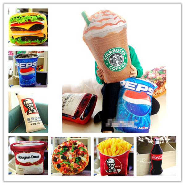 Simulated food stuffed dolls toys French Fries Cola Icecream Hamburger Pizza Fast food CUSHION PILLOWS Cute Funny Festivals gifts decoration