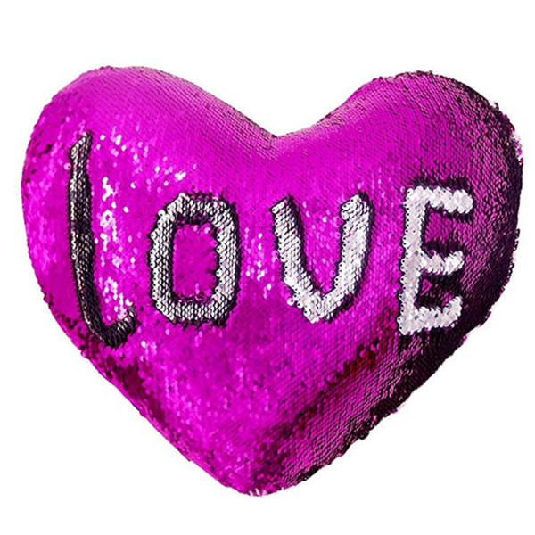 2019 Valentine Day Mermaid Sequin Pillowcase Loving heart-shaped Pillow Cover Colorful Home Sofa Cushion Bedding Supplies Pillow Case sale