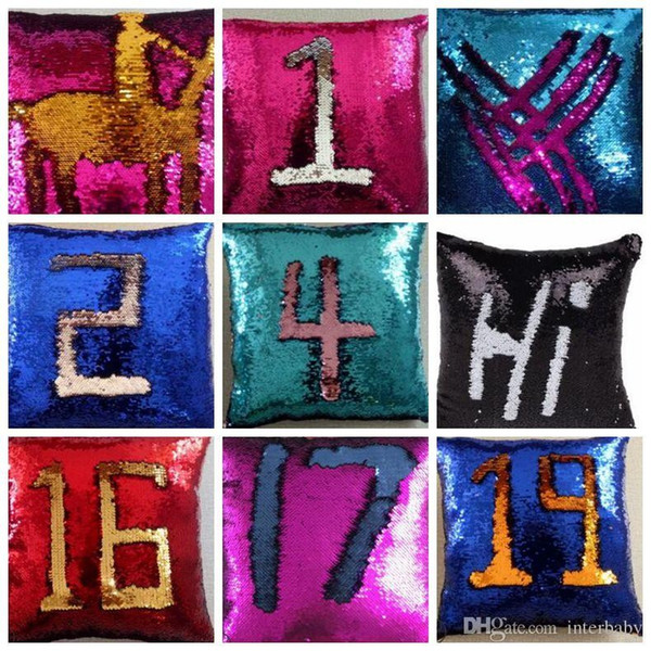 Sequin Pillow Case Mermaid Glitter Pillow Cover Magic Reversible Cushion Cover Glamour Bling Sofa Car Cushion DIY Pillow Home Decor LT45