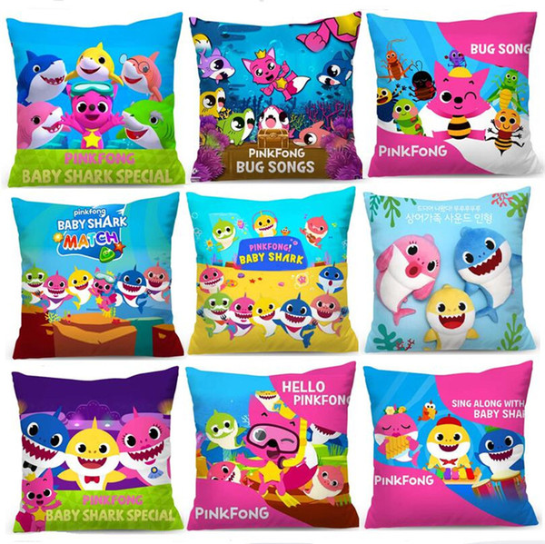 Baby Shark Cartoon Pillow Case PinkFong Pillow Covers 40*40cm Cloth Pillowslip Fashion Sofa Cushion Throw Pillowcase Square Cover A3142