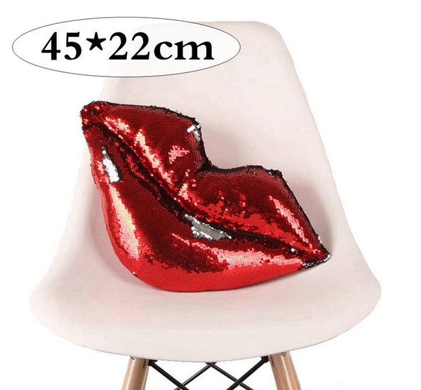 Cartoon LIPS Cushion Double Color Sequins Red Silver Lip Shape Pillow Home Decorative Throw Pillows Car Decor 45*23cm