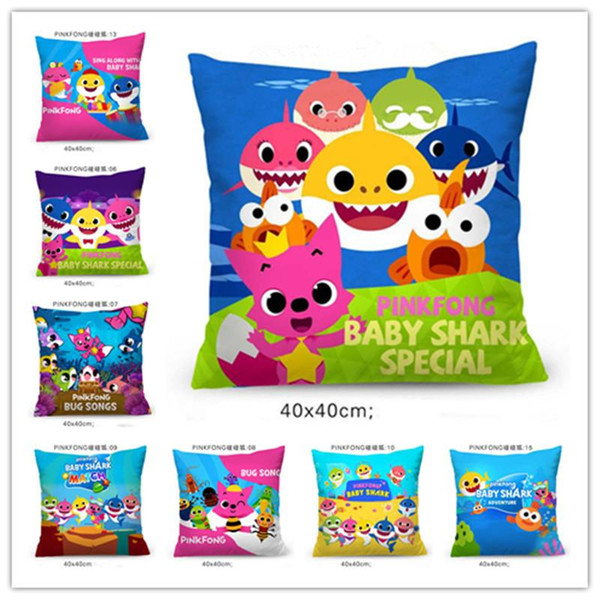 Baby Shark Cartoon Pillow Case PinkFong Pillow Covers 40*40cm Satin Cloth Pillowslip Fashion Sofa Cushion Throw Pillowcase Decors