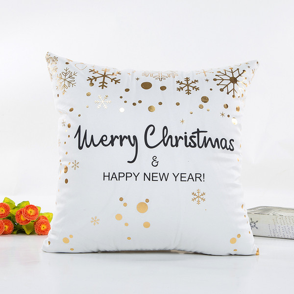 Bronzing happy merry Christmas Cushion Cover Gold Printed Pillow Cover Decorative Pillow Cases Sofa Pillowcase Soft gold decorations 45*45cm