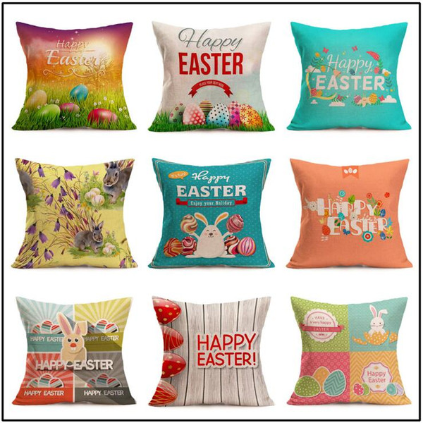 NEW Happy Easter Cotton Linen Pillowcases Easter Rabbit Home Decorative Throw Pillow Cover for Sofa Car Bedroom Cushion Cover