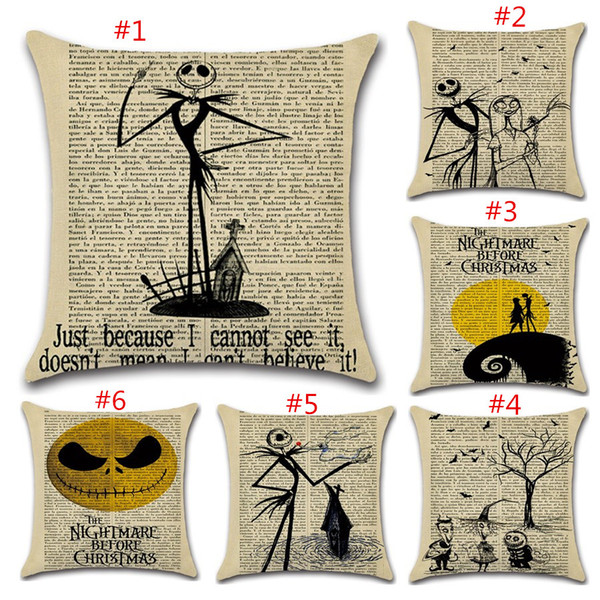 The Nightmare Before Christmas Halloween Jack and Sally Linen Pillow Cover Pillowcase Sofa Cushion Cover Decorative Seat 6 styles