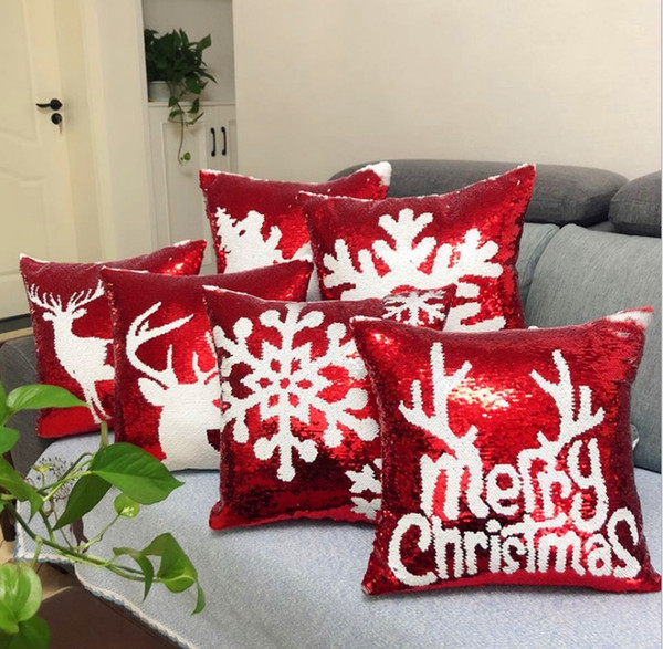 Christmas Mermaid Sequins Pillow Case Reversible Sequins Glitter Sofa Cushion Cover Pillow Case Pillowslip Case cover 40*40cm