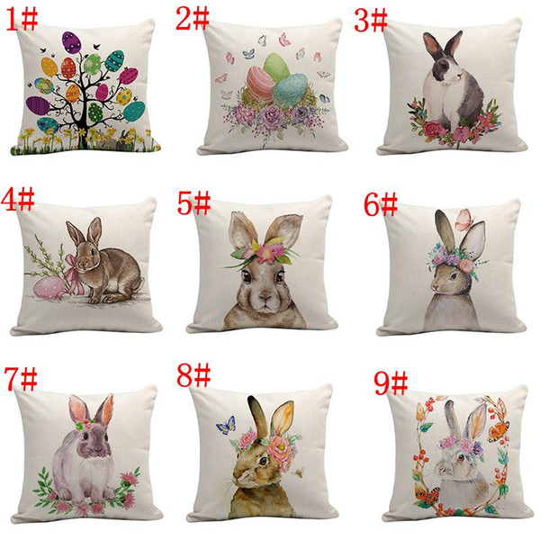 9styles Easter Rabbit pillow case Cushion Cover egg flower print Pillow Cover Sofa Nap Cushion Covers Home Decoration 45*45cm