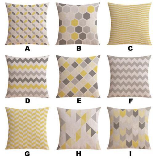 Wholesales Linen Pillow Cover Yellow Grey Cushion Cover Nordico Geometric Style Home Decorative Pillow Case 45X 45Cm /30X 50Cm