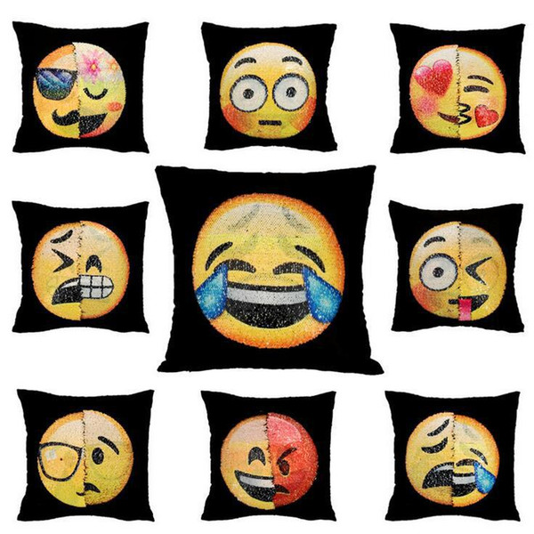 Double Color Emoji Sequins Pillow covers Case Mermaid Cushion Gradient color Change Face Emoji Mermaid Cushion Plush Pillows Covers