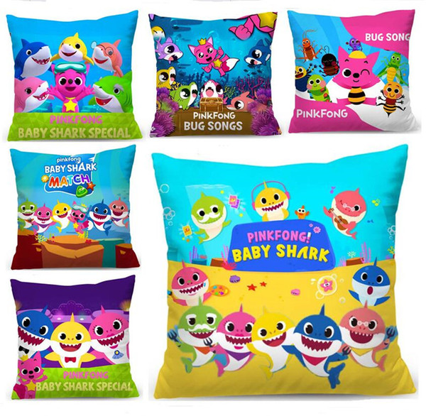 Baby Shark Cartoon Pillow Case PinkFong Pillow Covers 40*40cm Cloth Pillowslip Fashion Sofa Cushion Throw Pillow Square Cover sale