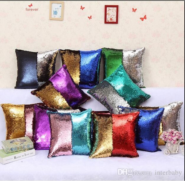 Double Sequin Pillow Case Mermaid Glitter Pillow Magic Reversible Cushion Cover Glamour Bling Sofa Car Cushion DIY Pillow Home Decor LT61