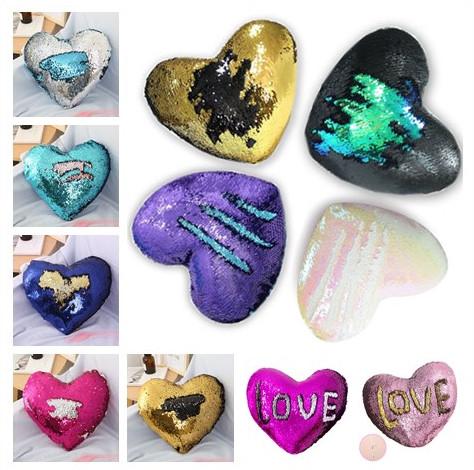 2019 Valentine Day Mermaid Sequins Pillowcase Loving heart-shaped Cushion Cover Colorful Home Sofa Cushion Bedding Supplies Pillow Case