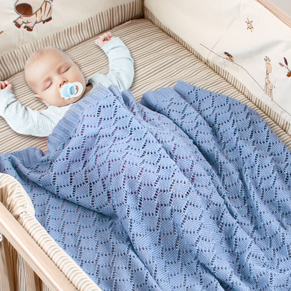 Baby Quilts Boys Girls Knit Hollow Cotton Yarn Blanket Wind Infant Warm Autumn Winter Sleeping Cover