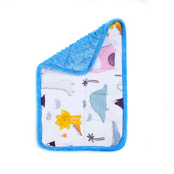 Sensory Weighted Lap Pad for Kids Blue Minky Fabric Dots Dino Prints Weighted Blankets for Kids with Autism ADHD Special Education Supplies